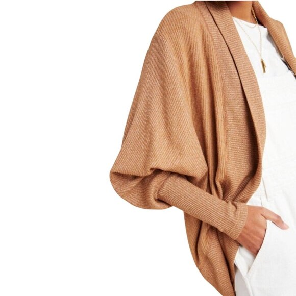 Anthropologie Maeve Ingrid Cocoon Cardigan Cedar Tan Ribbed Open Front Size M - Picture 6 of 10